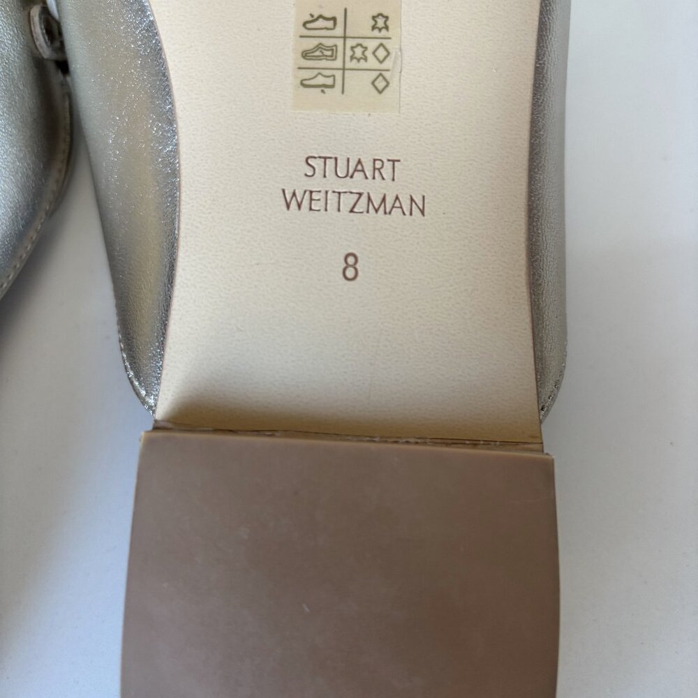 Stuart Weitzman Gold Perla Flat Mule Pearl Chain Size 8 New - Picture 9 of 10